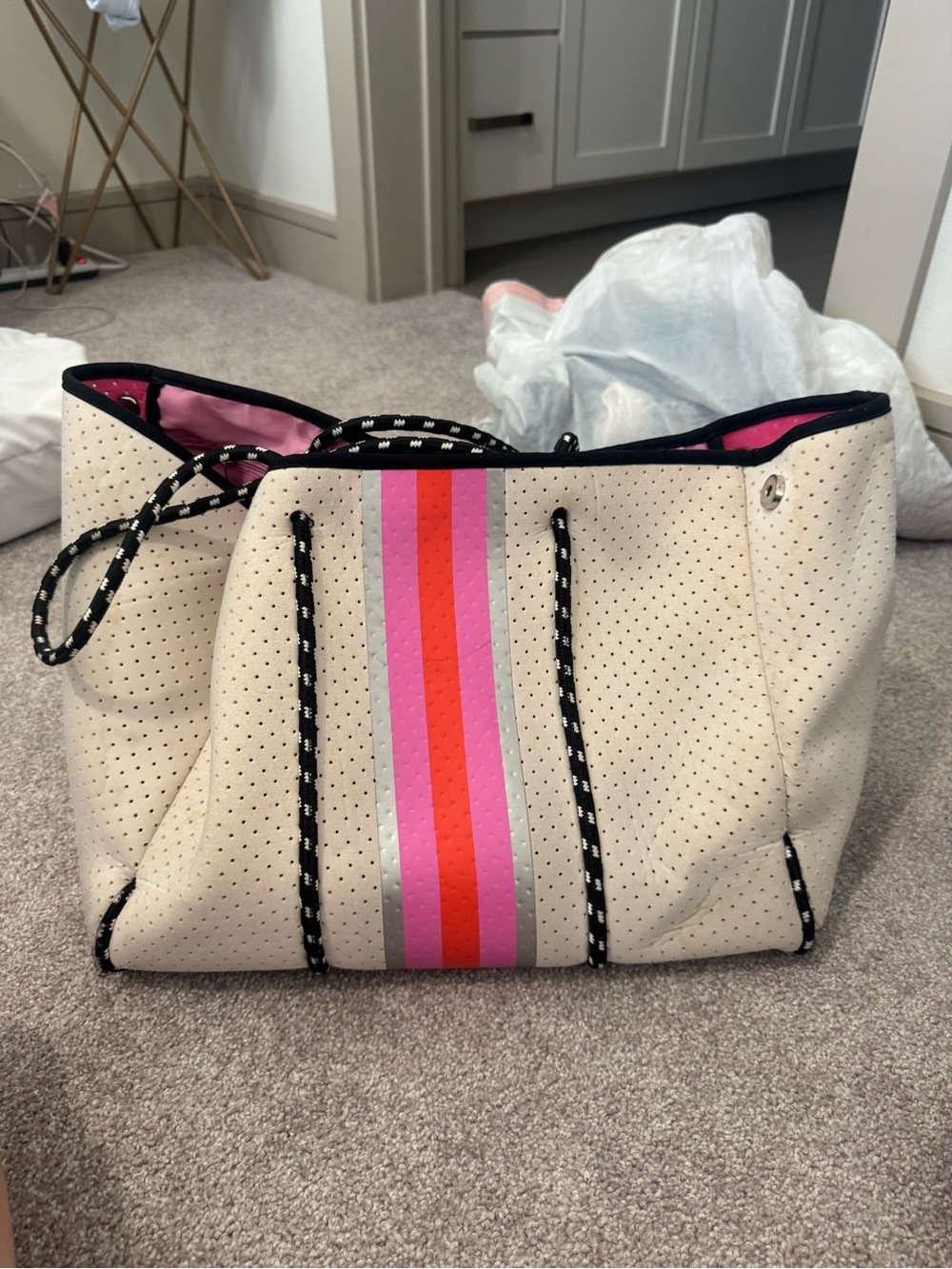 Dallas Hill Tote with Pink & Red Stripe